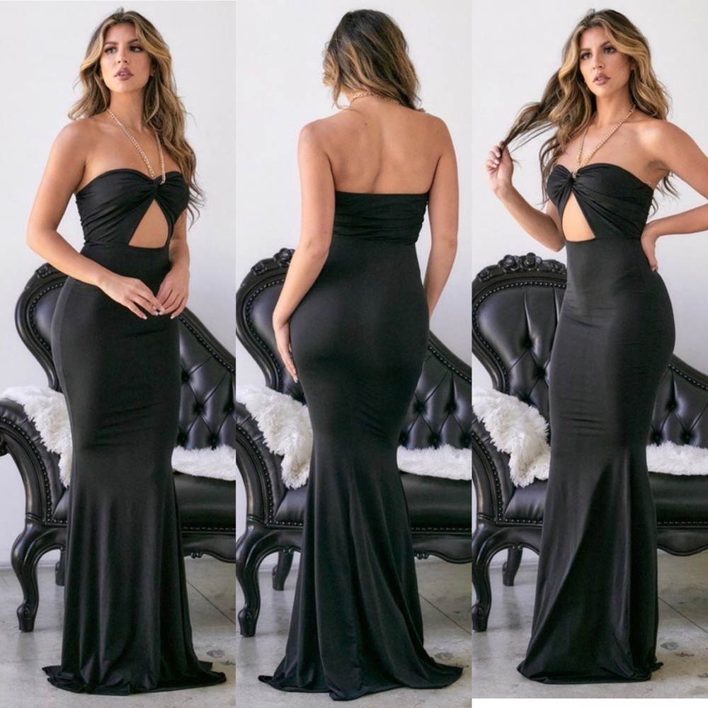 Melora Gold Chain Twist Front Mermaid Dress